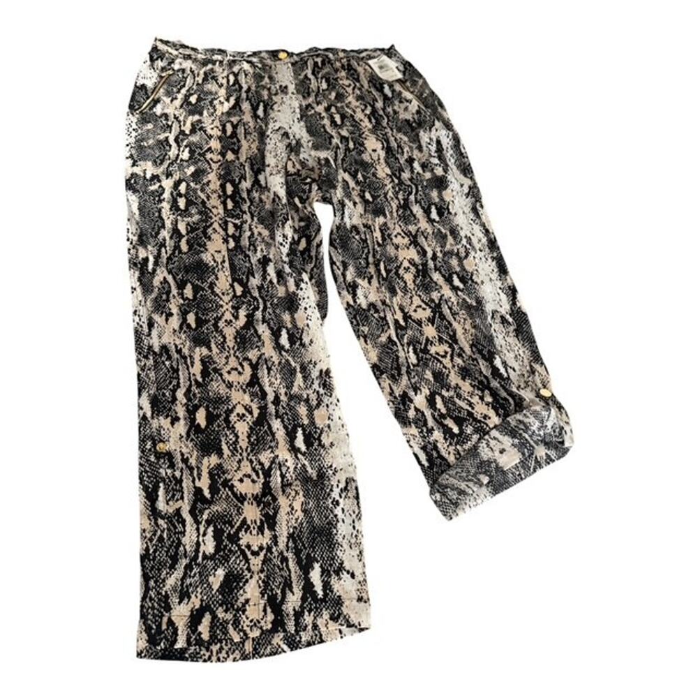 NWT Calvin Klein Linen Roll-Tab Cuff Pant, Black/Latte - Size 1X